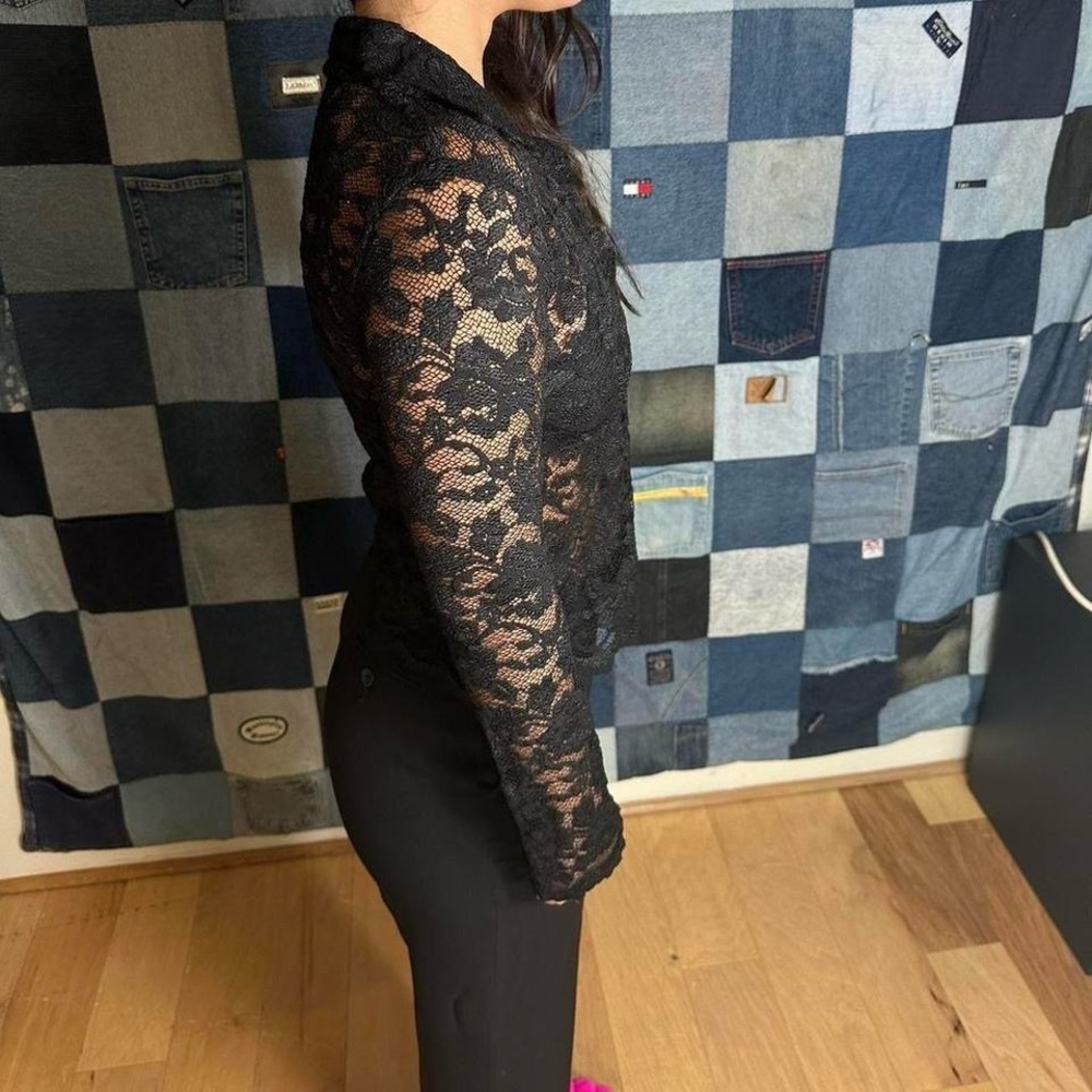 Chic Black Lace Button-Up Top - Picture 2 of 6